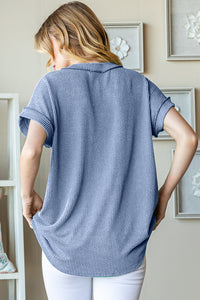 Thumbnail for Heimish Full Size Front Pocket Short Sleeve Ribbed Top