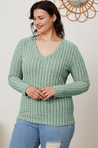 Thumbnail for Basic Bae Full Size Ribbed V-Neck Long Sleeve T-Shirt