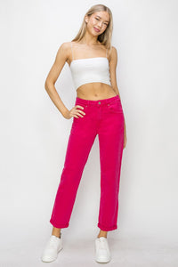 Thumbnail for RISEN High Waist Rolled Hem Straight Jeans