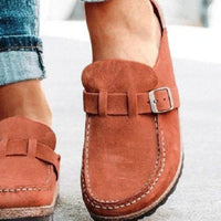 Thumbnail for Round Toe Low Heel Buckle Loafers