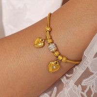 Thumbnail for 18K Gold-Plated Rhinestone Heart Charm Bracelet