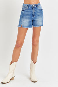 Thumbnail for RISEN Front Slit Raw Hem Denim Shorts