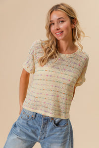 Thumbnail for BiBi Striped Popcorn Knit Top