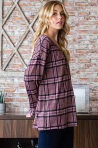 Thumbnail for Heimish Full Size Plaid V-Neck Long Sleeve Top