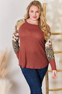 Thumbnail for Hailey & Co Full Size Leopard Waffle-Knit Blouse