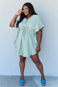 Thumbnail for Ninexis Out Of Time Full Size Ruffle Hem Dress with Drawstring Waistband in Light Sage