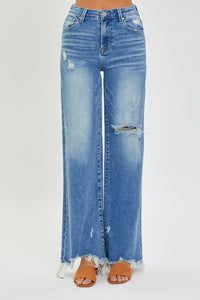 Thumbnail for RISEN Full Size High Rise Frayed Hem Wide Leg Jeans