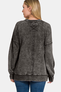 Thumbnail for Zenana Exposed Seam Round Neck Dropped Shoulder Sweatshirt