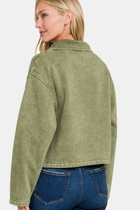 Thumbnail for Zenana Acid Wash Fleece Half Snap Sweatshirt with Pocket