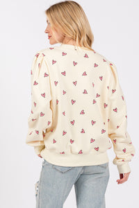 Thumbnail for SAGE + FIG Heart Printed Contrast Long Sleeve Sweatshirt