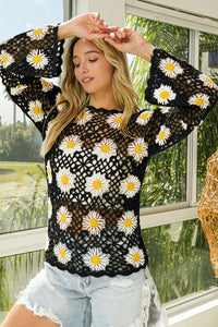 Thumbnail for BiBi Floral Crochet Net Lace Cover Up