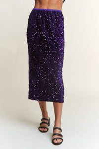 Thumbnail for J.NNA Sequin Back Slit Midi Skirt