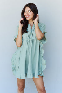 Thumbnail for Ninexis Out Of Time Full Size Ruffle Hem Dress with Drawstring Waistband in Light Sage