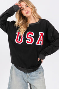 Thumbnail for SAGE + FIG USA Letter Patch Round Neck Sweatshirt