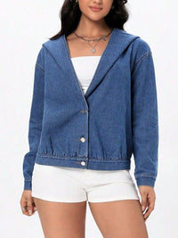 Thumbnail for Button Up Hooded Denim Top