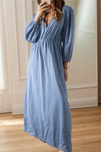 Thumbnail for Tied Plunge Three-Quarter Sleeve Denim Dress