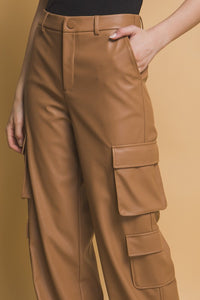 Thumbnail for Love Tree PU Leather Cargo Pants