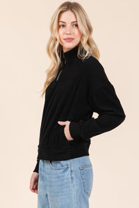 Thumbnail for BOMBOM Quarter Zip Long Sleeve Sweatshirt with Pockets