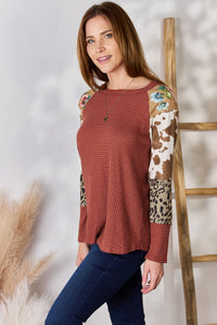 Thumbnail for Hailey & Co Full Size Leopard Waffle-Knit Blouse