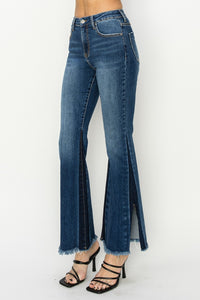 Thumbnail for RISEN Full Size High Rise Side Shadow Seam Detail Slit Flare Jeans