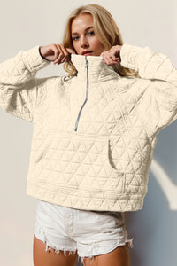 Thumbnail for Double Take Half Zip Long Sleeve Quilted Sweatshirt with Pocket