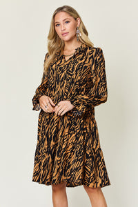 Thumbnail for Double Take Full Size Printed Ruffle Hem Long Sleeve Dress