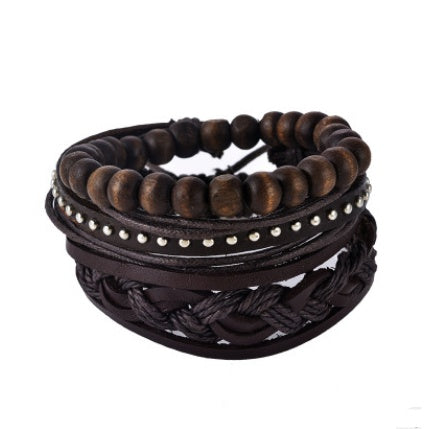 Lederarmband Herren Mehrschichtiges Perlenarmband Punk Wickelarmbänder für Damen Vintage Punk Herrenschmuck