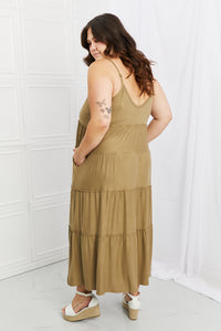 Thumbnail for Zenana Full Size Spaghetti Strap Tiered Dress with Pockets in Khaki