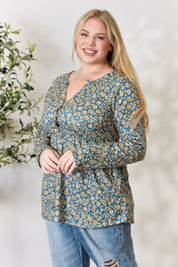 Thumbnail for Heimish Full Size Floral Half Button Long Sleeve Blouse