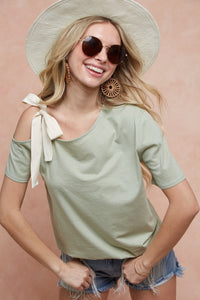 Thumbnail for BiBi Tied Ribbon One Shoulder Short Sleeve T-Shirt