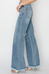 Thumbnail for RISEN Mid Rise Button Fly Wide Leg Jeans