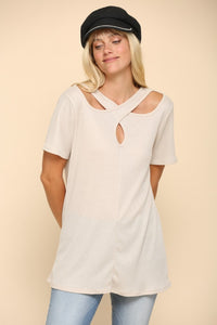 Thumbnail for Celeste Full Size Crisscross Cutout Short Sleeve T-Shirt