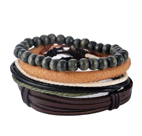 Lederarmband Herren Mehrschichtiges Perlenarmband Punk Wickelarmbänder für Damen Vintage Punk Herrenschmuck