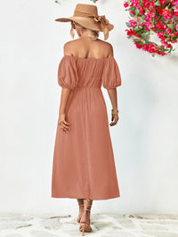 Thumbnail for Off-Shoulder Balloon Sleeve Midi Dress