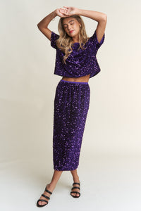 Thumbnail for J.NNA Sequin Back Slit Midi Skirt