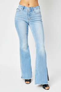 Thumbnail for Judy Blue Full Size Mid Rise Raw Hem Slit Flare Jeans