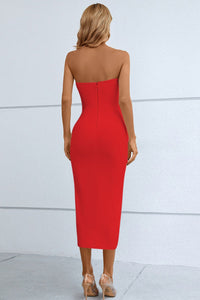 Thumbnail for Cutout Strapless Drawstring Detail Split Bandage Dress