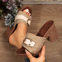 Thumbnail for Buckle Trim Block Heel Sandals