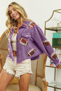 Thumbnail for BiBi Football Sequin Embroidery Washed Corduroy Jacket