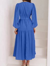 Thumbnail for Deep V-Neck Balloon Sleeve Plain Maxi Dress