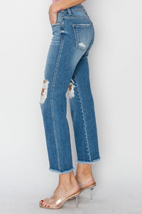 Thumbnail for RISEN Mid Rise Distressed Cropped Flare Jeans