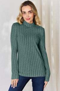 Thumbnail for Basic Bae Full Size Ribbed Mock Neck Long Sleeve T-Shirt