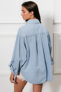 Thumbnail for BiBi Button Down Stitch Detail Shirt with Chest Pockets