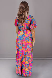 Thumbnail for Printed Surplice Short Sleeve Maxi Dress