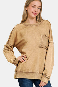 Thumbnail for Zenana Exposed Seam Round Neck Dropped Shoulder Sweatshirt