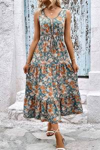 Thumbnail for Perfee Floral V-Neck Tiered Sleeveless Dress