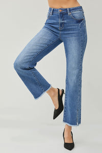 Thumbnail for RISEN High Waist Raw Hem Slit Straight Jeans