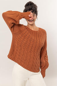 Thumbnail for HYFVE Cable-Knit Round Neck Raglan Sleeve Sweater