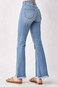 Thumbnail for RISEN High Rise Frayed Hem Bootcut Jeans