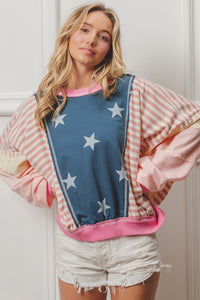 Thumbnail for BiBi Stars and Stripes Round Neck Long Sleeve Top